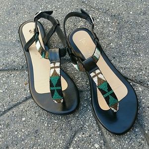 Bocage tribal boho beaded leather sandals size 38